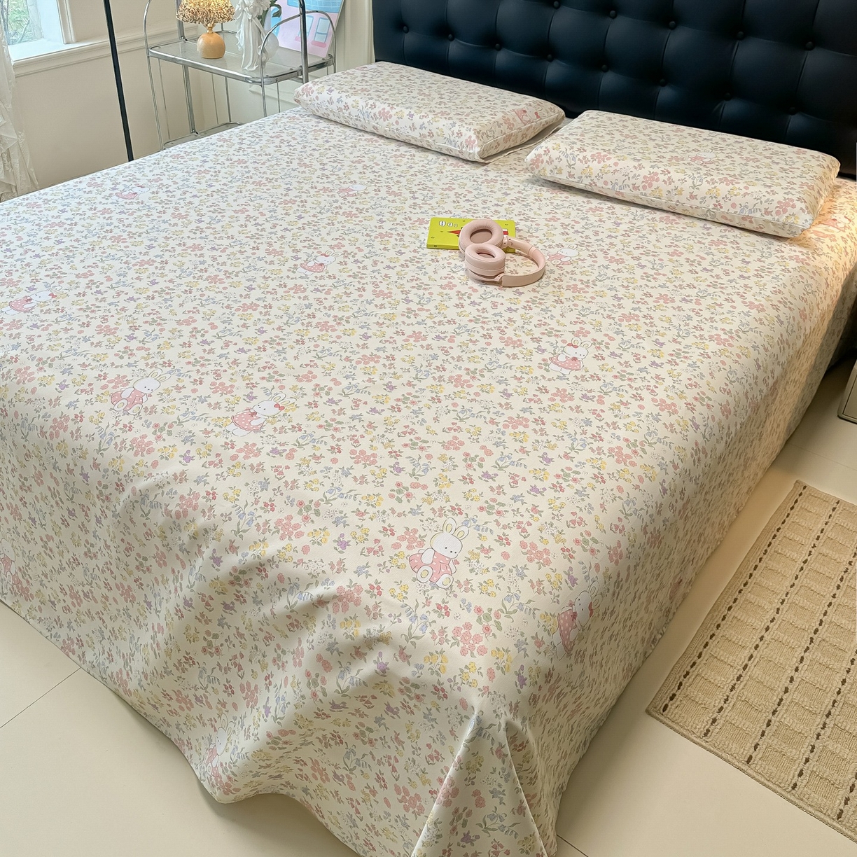 91家纺网 家纺一手货源 找家纺 韩巢家纺 2026新款老粗布床单凉席席子床单单件 兔子的花园【老粗布】