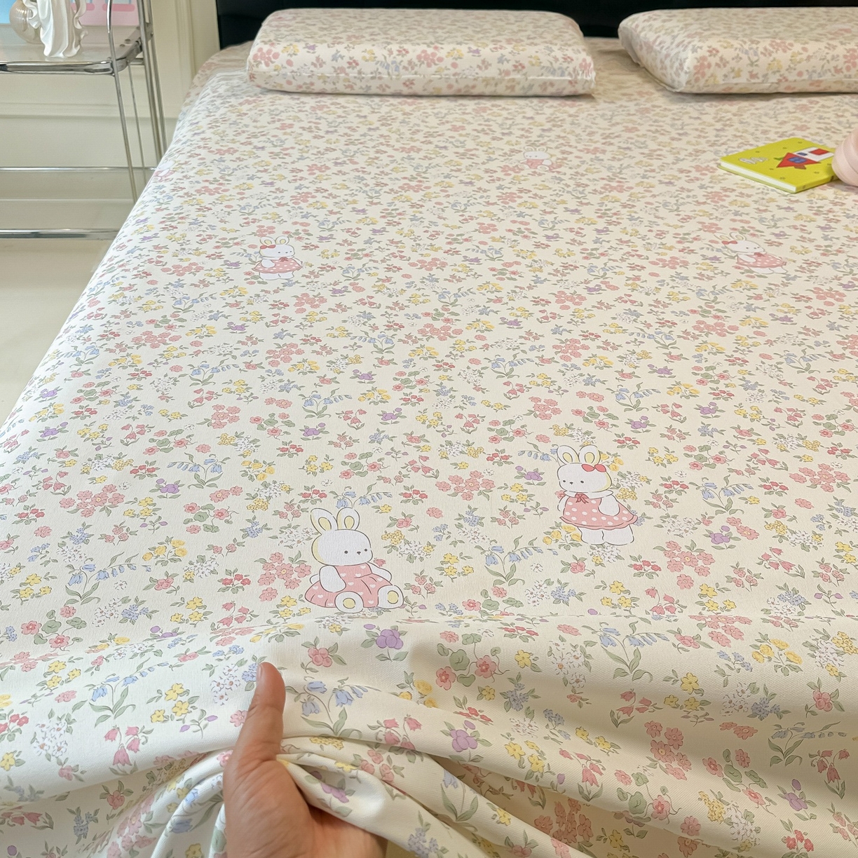 91家纺网 家纺一手货源 找家纺 韩巢家纺 2026新款老粗布床单凉席席子床单单件 兔子的花园【老粗布】