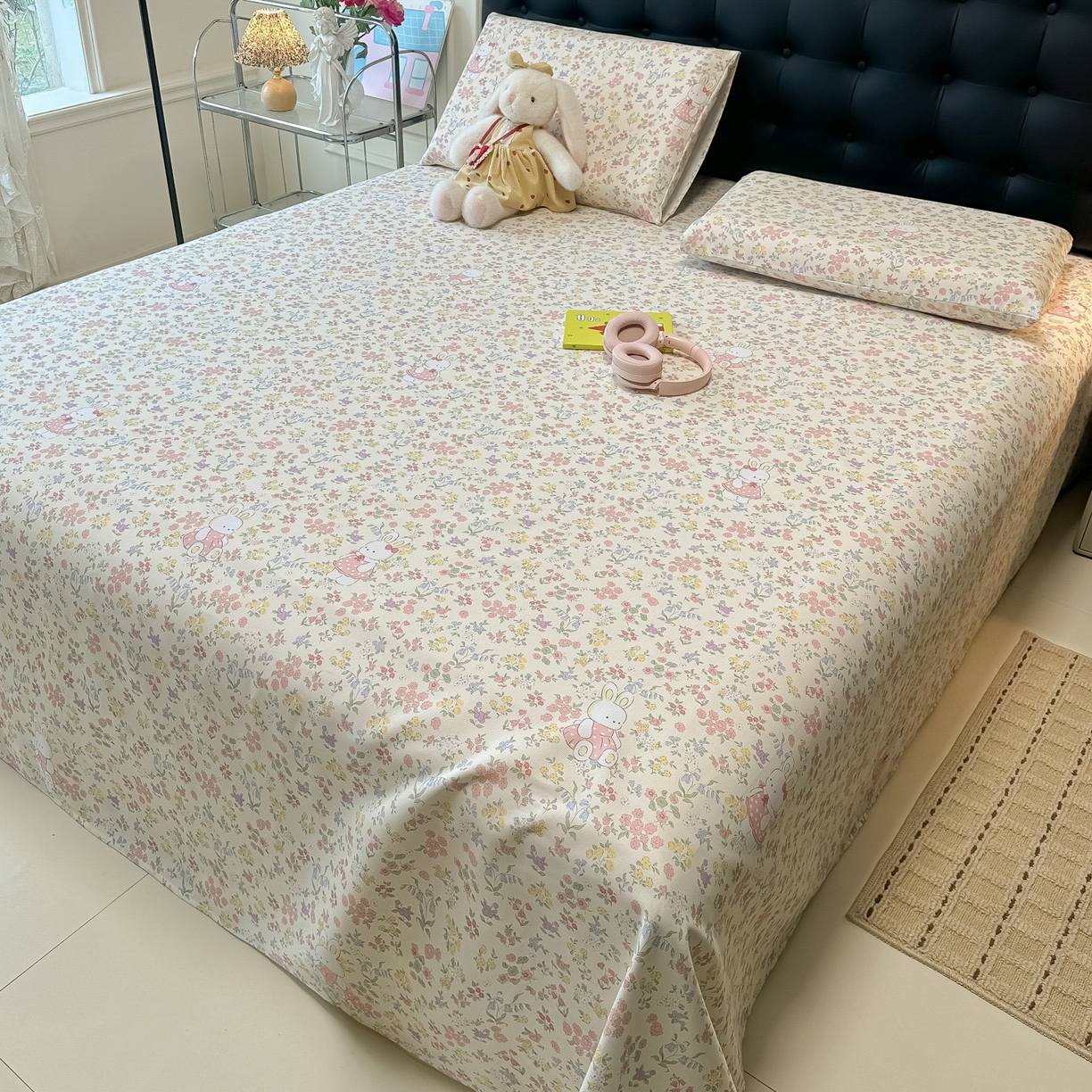 91家纺网 家纺一手货源 找家纺 韩巢家纺 2026新款老粗布床单凉席席子床单单件 兔子的花园【老粗布】