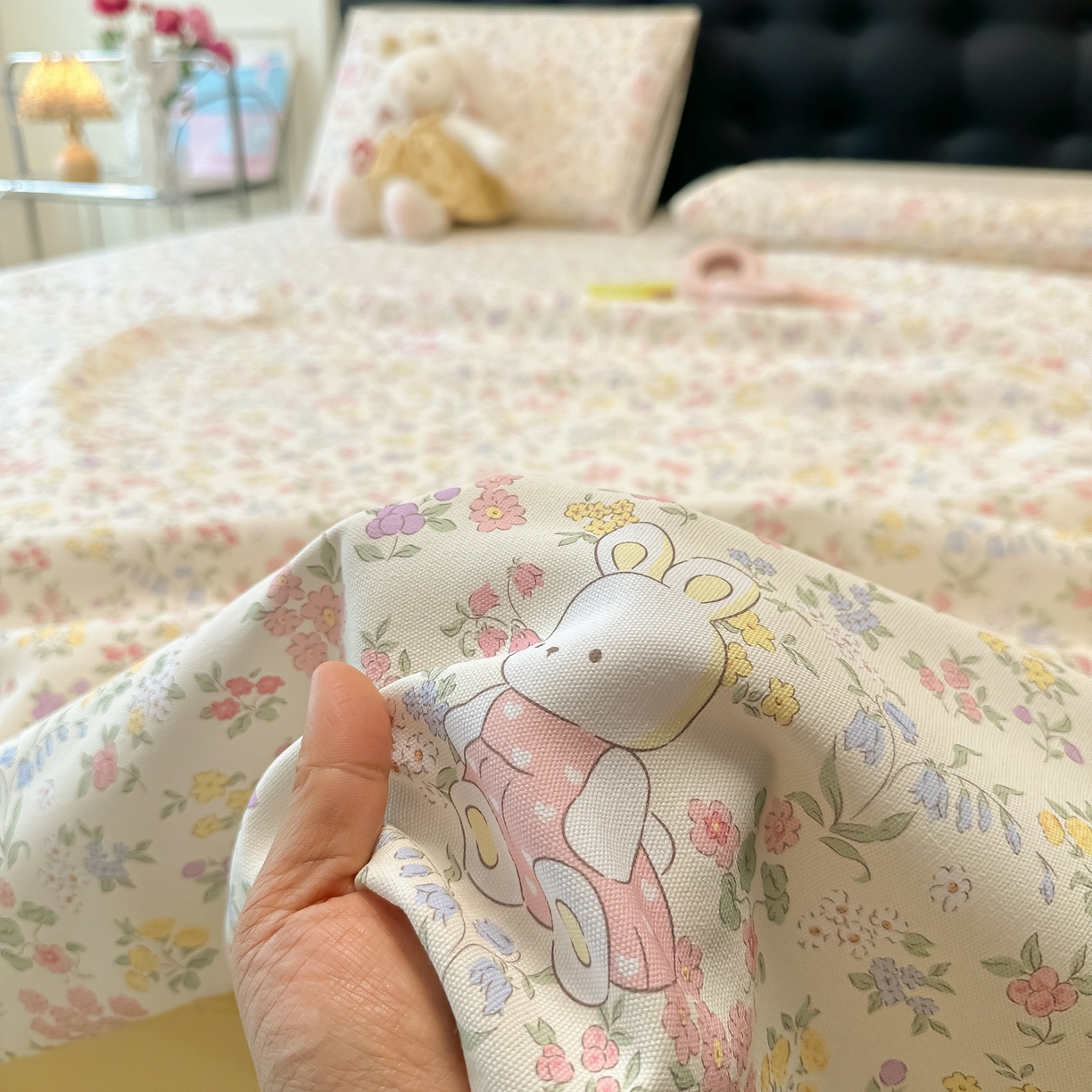 91家纺网 家纺一手货源 找家纺 韩巢家纺 2026新款老粗布床单凉席席子床单单件 兔子的花园【老粗布】