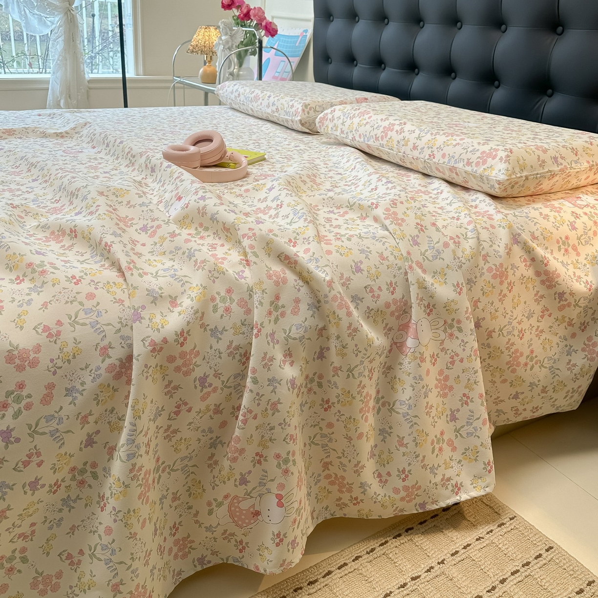 91家纺网 家纺一手货源 找家纺 韩巢家纺 2026新款老粗布床单凉席席子床单单件 兔子的花园【老粗布】