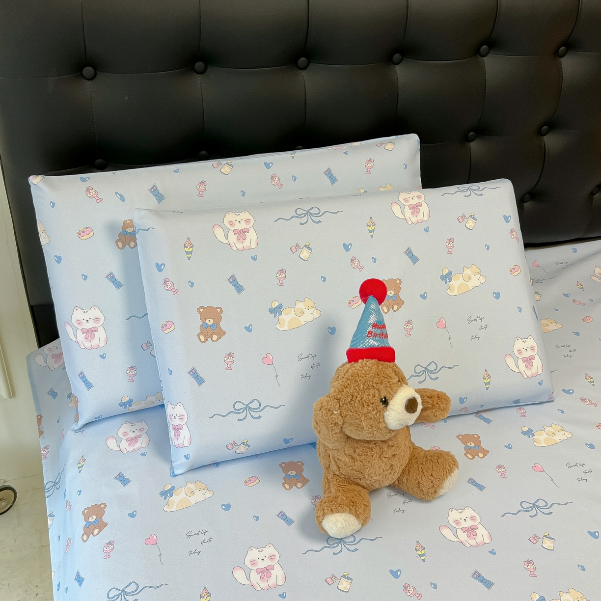 91家纺网 家纺一手货源 找家纺 韩巢家纺 2026新款老粗布床单凉席席子床单单件 小猫时光蓝【老粗布】