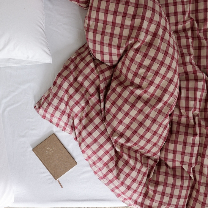 91家纺网 家纺一手货源 找家纺 棉眠 2026新款调色盘水洗棉混搭单品系列-格子单被套 红格