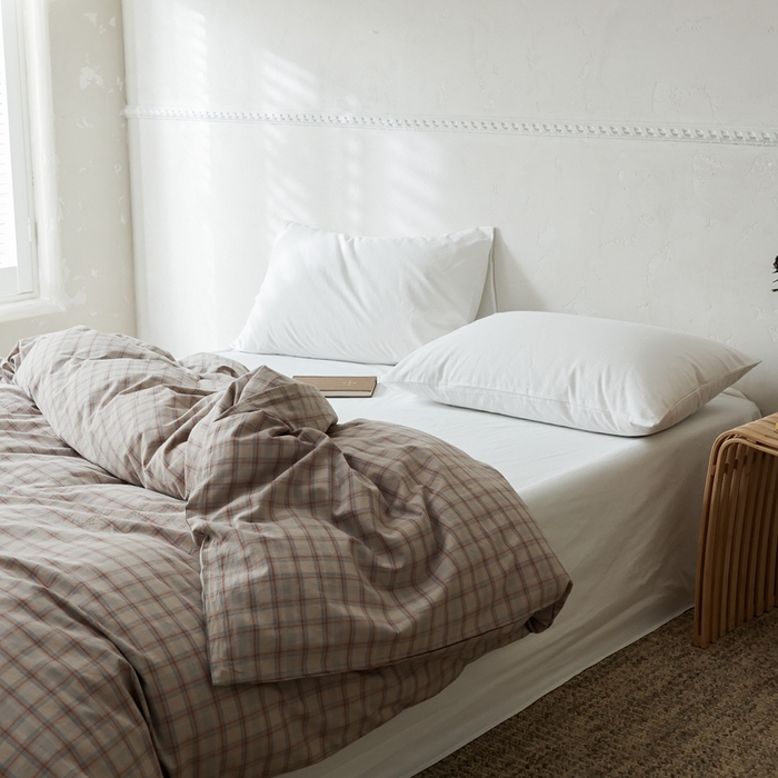 91家纺网 家纺一手货源 找家纺 棉眠 2026新款调色盘水洗棉混搭单品系列-格子单被套 焦糖格