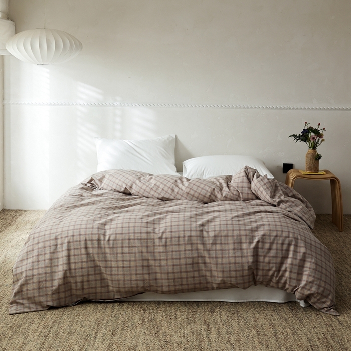 棉眠 2026新款调色盘水洗棉混搭单品系列-格子单被套 焦糖格