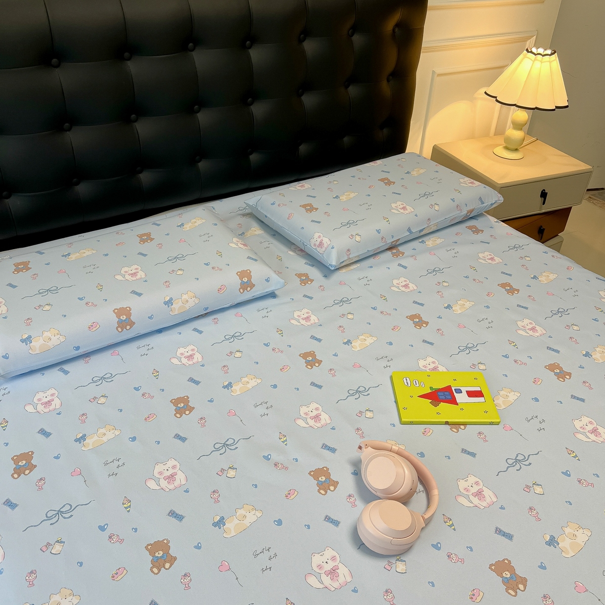 91家纺网 家纺一手货源 找家纺 韩巢家纺 2026新款老粗布床单凉席席子床单单件 小猫时光蓝【老粗布】