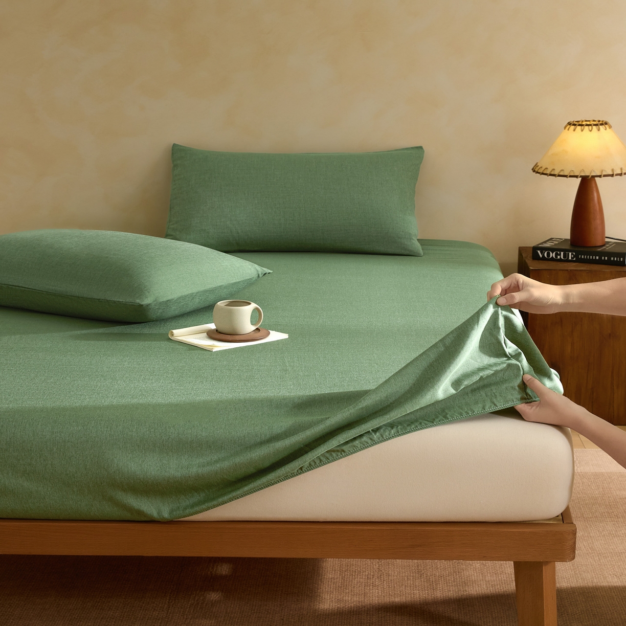 91家纺网 家纺一手货源 找家纺 （总）衿成家纺 2026春夏新款竹纤维床笠凉感纹理感单床笠 床笠单件