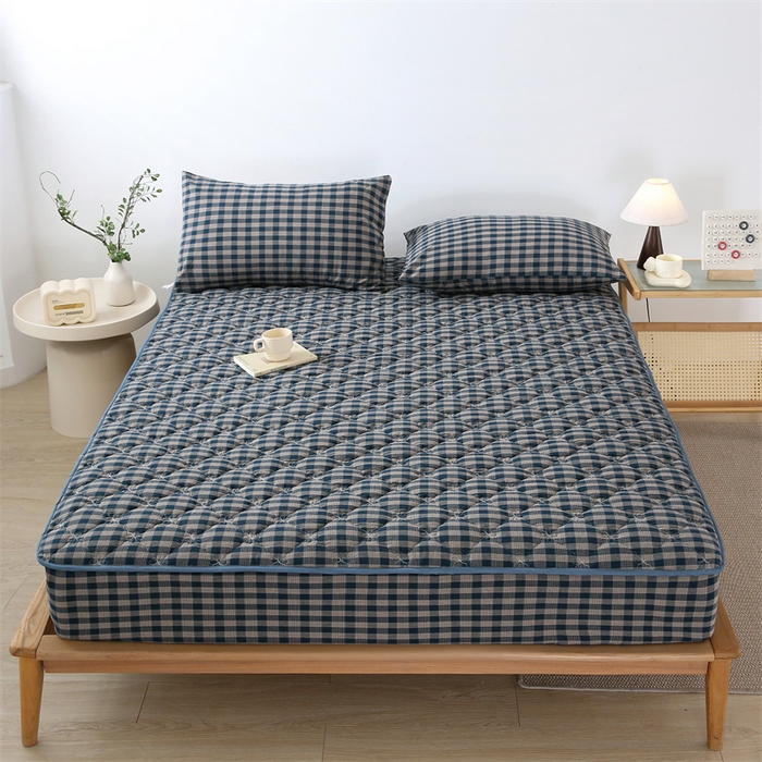 91家纺网 家纺一手货源 找家纺 （总）乐逸家纺 2026新款日式100%全棉色织水洗棉夹棉床笠