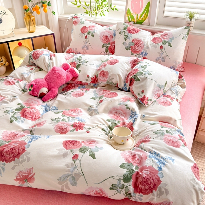 91家纺网 家纺一手货源 找家纺 黛妮雅 2026新款AB版全棉印花单被套床单枕套 送买家秀 花开富贵