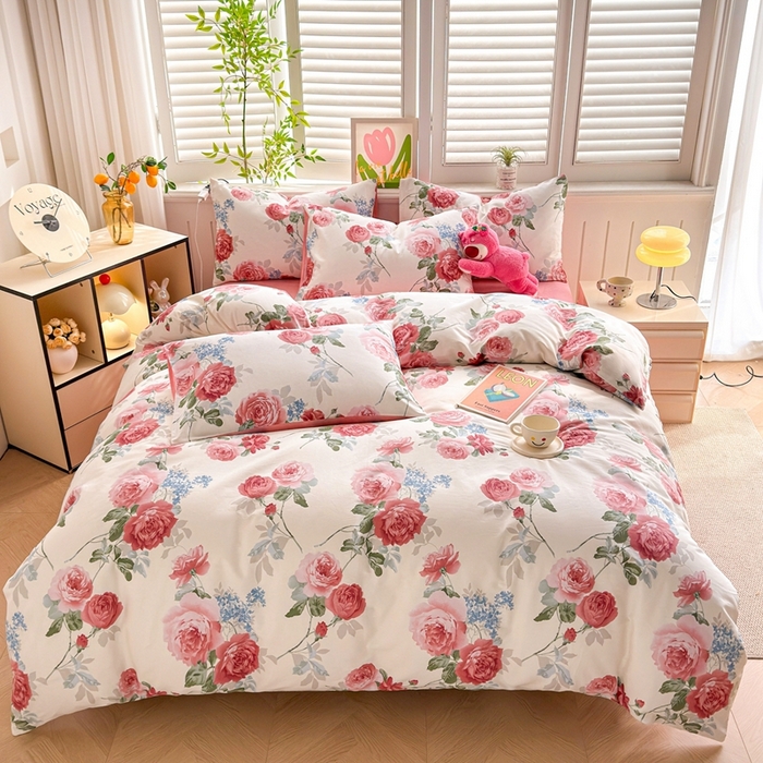 91家纺网 家纺一手货源 找家纺 黛妮雅 2026新款AB版全棉印花单被套床单枕套 送买家秀 花开富贵