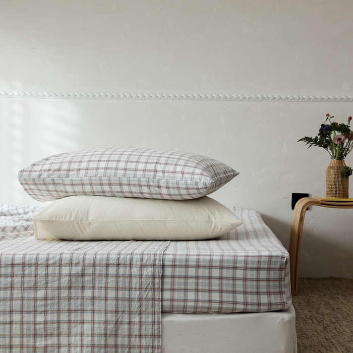 91家纺网 家纺一手货源 找家纺 棉眠 2026新款调色盘水洗棉混搭单品系列-格子单床单 海盐格