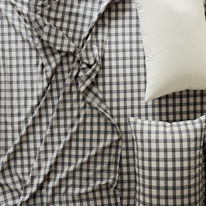 91家纺网 家纺一手货源 找家纺 棉眠 2026新款调色盘水洗棉混搭单品系列-格子单床单 黑白格