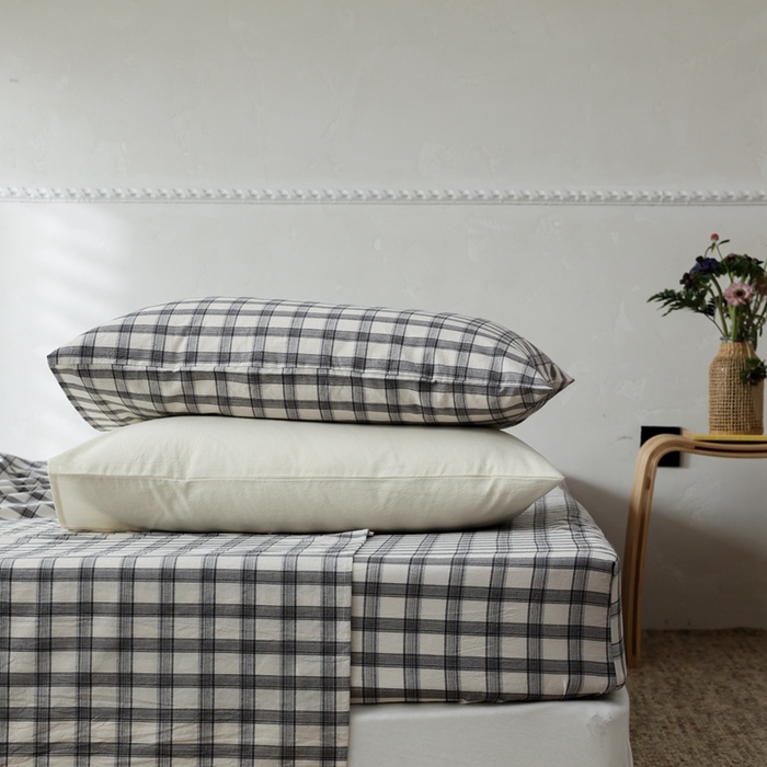 91家纺网 家纺一手货源 找家纺 棉眠 2026新款调色盘水洗棉混搭单品系列-格子单床单 黑白格