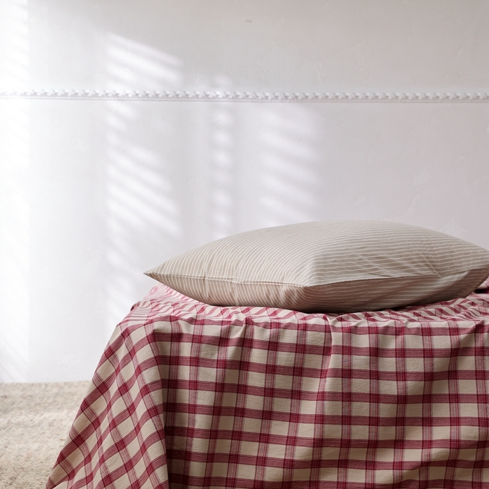 棉眠 2026新款调色盘水洗棉混搭单品系列-格子单床单 红格