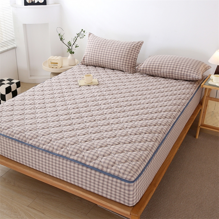 91家纺网 家纺一手货源 找家纺 乐逸家纺 2026新款日式100%全棉色织水洗棉夹棉床笠 日式全棉床笠灰格