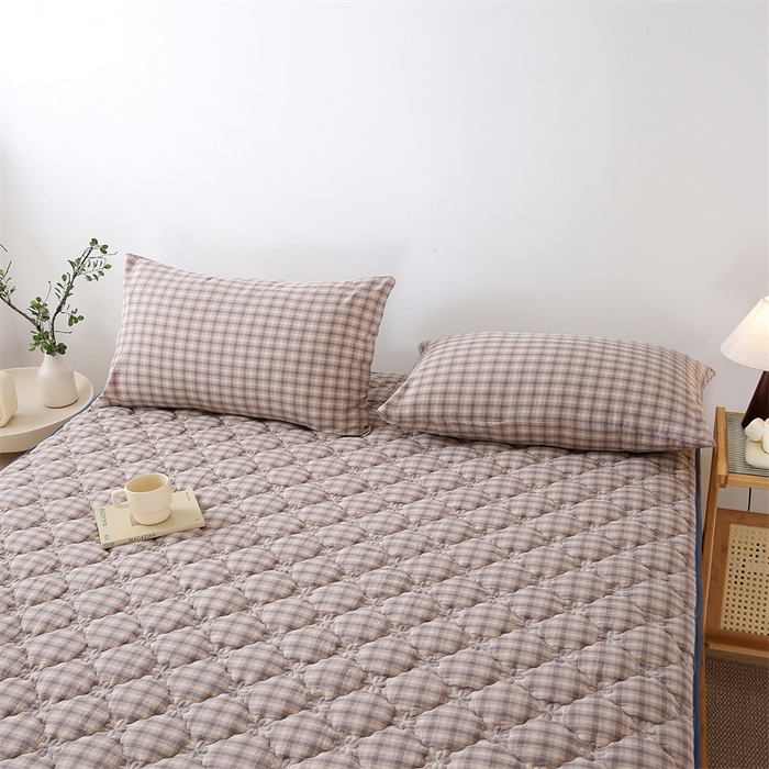 91家纺网 家纺一手货源 找家纺 乐逸家纺 2026新款日式100%全棉色织水洗棉夹棉床笠 日式全棉床笠灰格