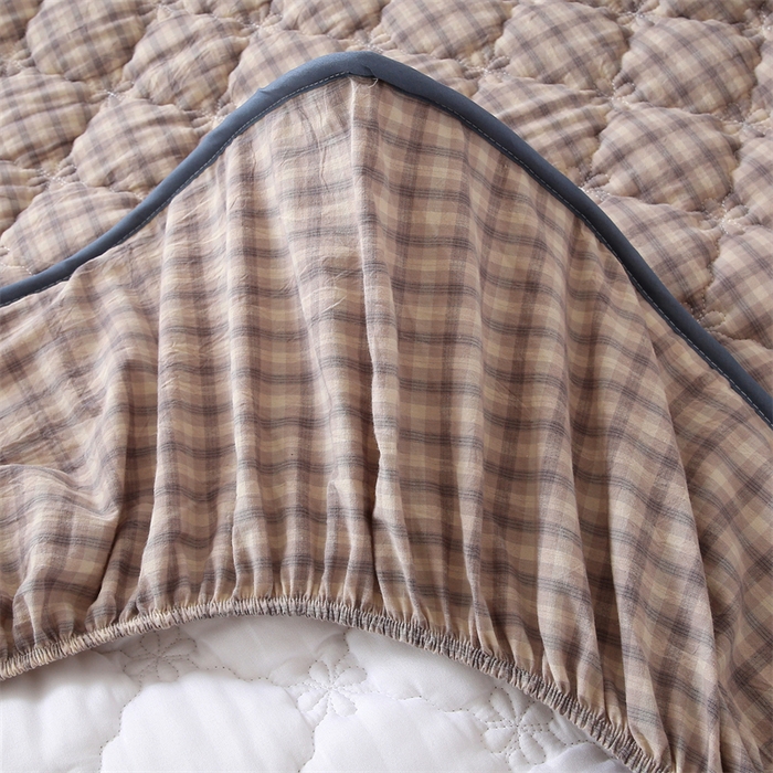 91家纺网 家纺一手货源 找家纺 乐逸家纺 2026新款日式100%全棉色织水洗棉夹棉床笠 日式全棉床笠灰格