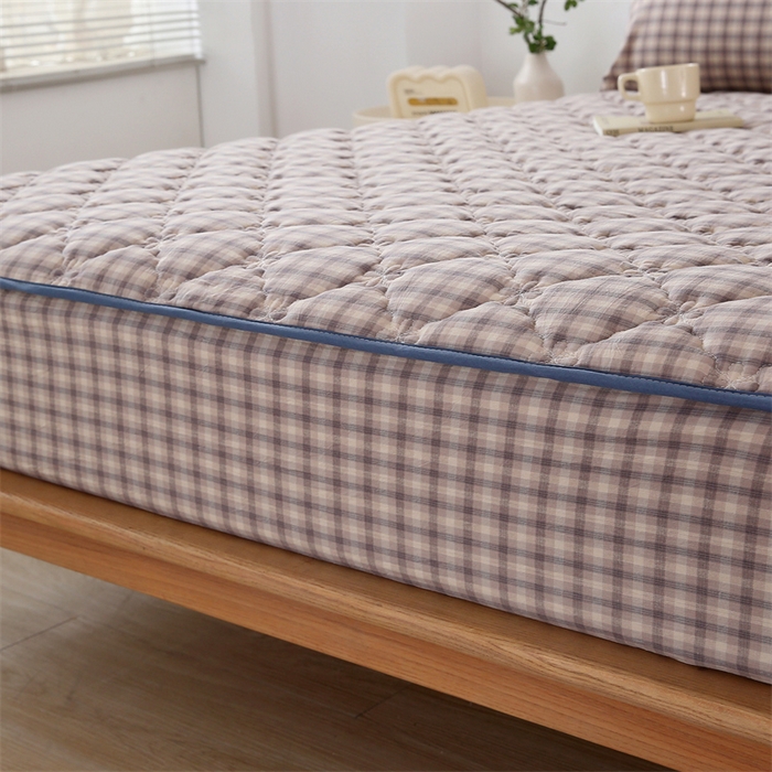 91家纺网 家纺一手货源 找家纺 乐逸家纺 2026新款日式100%全棉色织水洗棉夹棉床笠 日式全棉床笠灰格