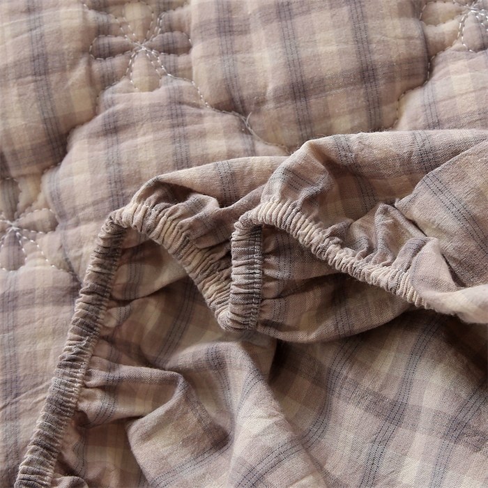91家纺网 家纺一手货源 找家纺 乐逸家纺 2026新款日式100%全棉色织水洗棉夹棉床笠 日式全棉床笠灰格