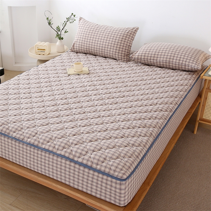 91家纺网 家纺一手货源 找家纺 乐逸家纺 2026新款日式100%全棉色织水洗棉夹棉床笠 日式全棉床笠灰格