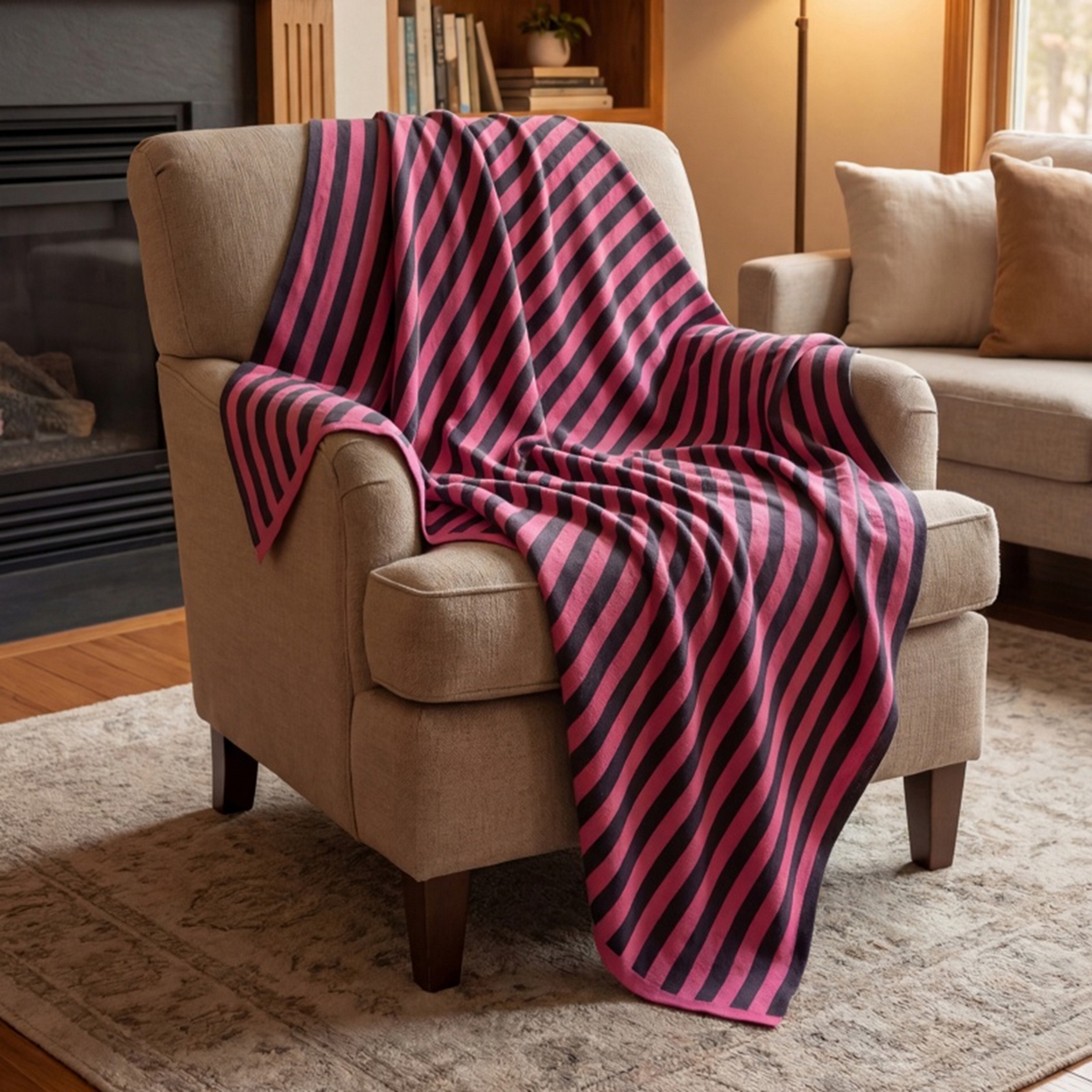 91家纺网 家纺一手货源 找家纺 （总）暖绵绵家纺 2026新款丝光棉撞色条纹盖毯-海文（本款券后/折后零售价不得低于162元）