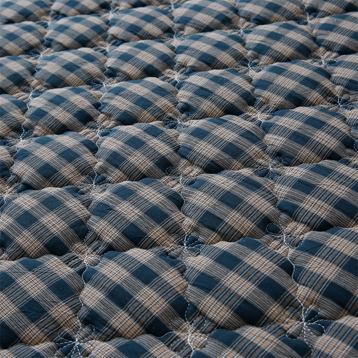 91家纺网 家纺一手货源 找家纺 乐逸家纺 2026新款日式100%全棉色织水洗棉夹棉床笠 日式全棉床笠重楼蓝