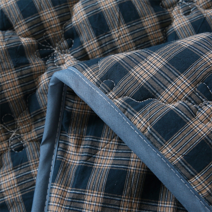 91家纺网 家纺一手货源 找家纺 乐逸家纺 2026新款日式100%全棉色织水洗棉夹棉床笠 日式全棉床笠重楼蓝