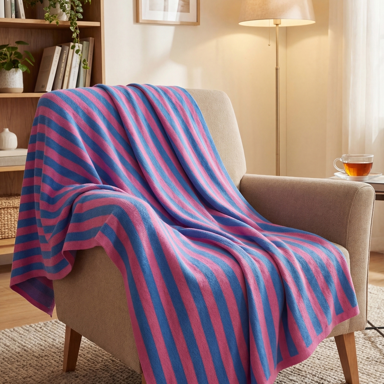 91家纺网 家纺一手货源 找家纺 （总）暖绵绵家纺 2026新款丝光棉撞色条纹盖毯-海文（本款券后/折后零售价不得低于162元）