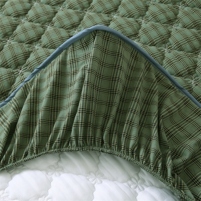 91家纺网 家纺一手货源 找家纺 乐逸家纺 2026新款日式100%全棉色织水洗棉夹棉床笠 日式全棉床笠重楼绿