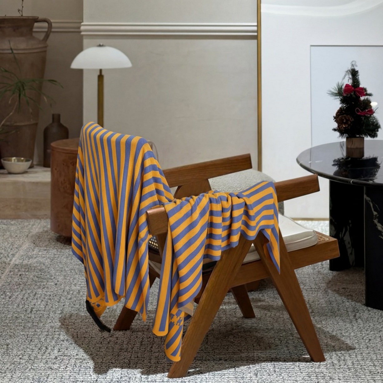 91家纺网 家纺一手货源 找家纺 （总）暖绵绵家纺 2026新款丝光棉撞色条纹盖毯-海文（本款券后/折后零售价不得低于162元）