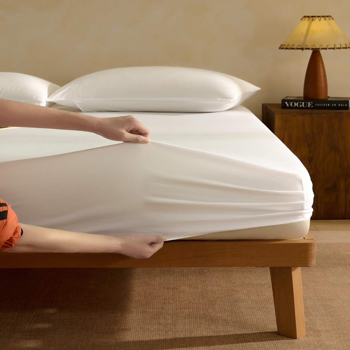 91家纺网 家纺一手货源 找家纺 衿成家纺 2026春夏新款竹纤维床笠凉感纹理感单床笠 床笠单件 竹纤维-白色