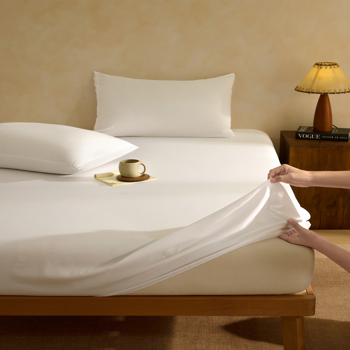 91家纺网 家纺一手货源 找家纺 衿成家纺 2026春夏新款竹纤维床笠凉感纹理感单床笠 床笠单件 竹纤维-白色