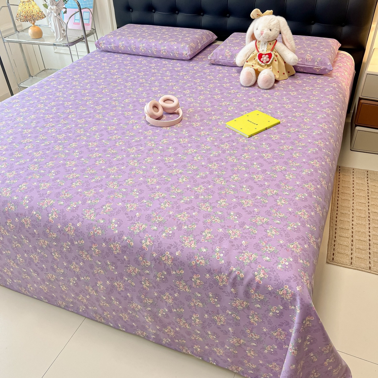 91家纺网 家纺一手货源 找家纺 韩巢家纺 2026新款老粗布床单凉席席子床单单件 紫韵繁花【老粗布】