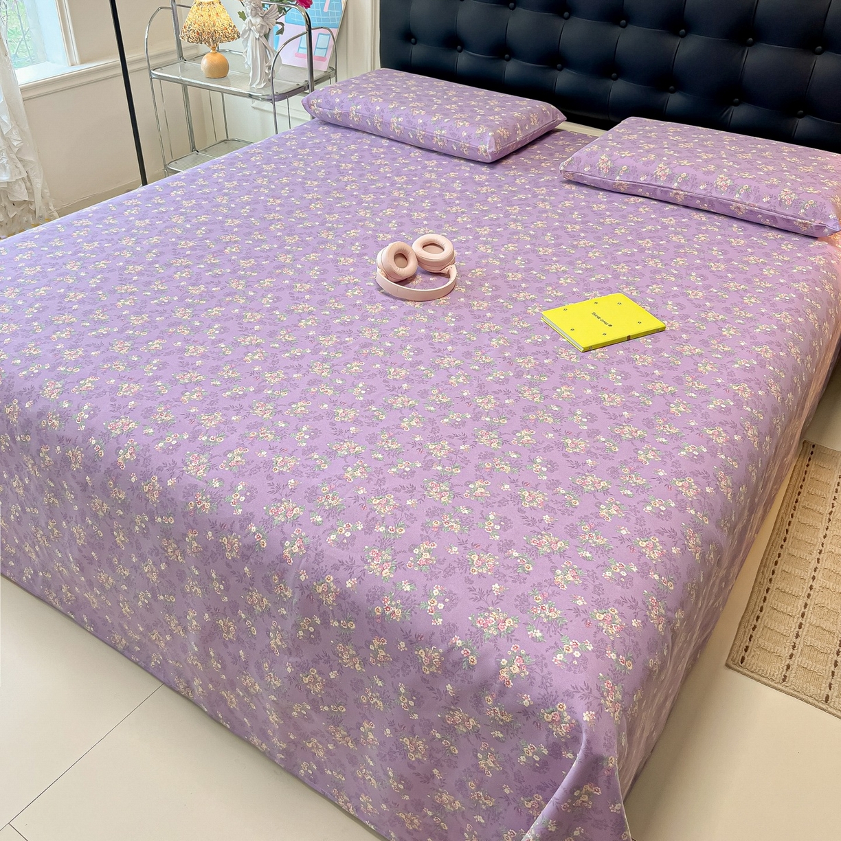 91家纺网 家纺一手货源 找家纺 韩巢家纺 2026新款老粗布床单凉席席子床单单件 紫韵繁花【老粗布】