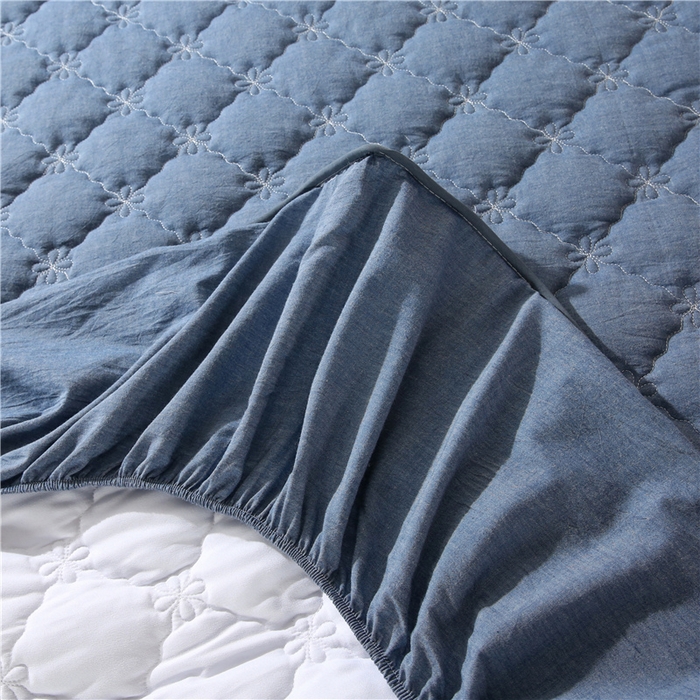 91家纺网 家纺一手货源 找家纺 乐逸家纺 2026新款日式100%全棉色织水洗棉夹棉床笠 日式水洗棉夹棉床笠-牛仔蓝