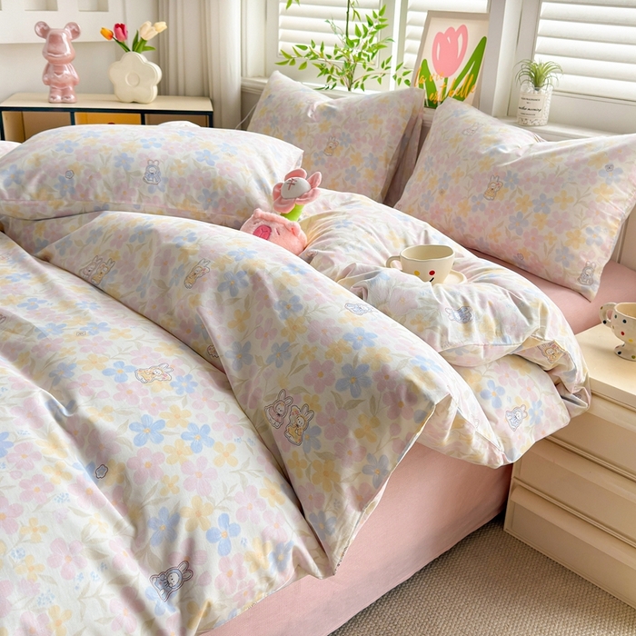 91家纺网 家纺一手货源 找家纺 黛妮雅 2026新款AB版全棉印花单被套床单枕套 送买家秀 花田兔语