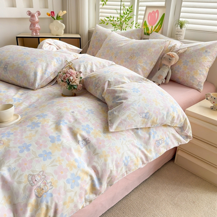 91家纺网 家纺一手货源 找家纺 黛妮雅 2026新款AB版全棉印花单被套床单枕套 送买家秀 花田兔语