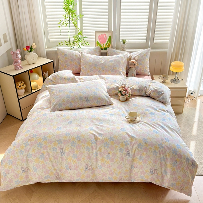 91家纺网 家纺一手货源 找家纺 黛妮雅 2026新款AB版全棉印花单被套床单枕套 送买家秀 花田兔语