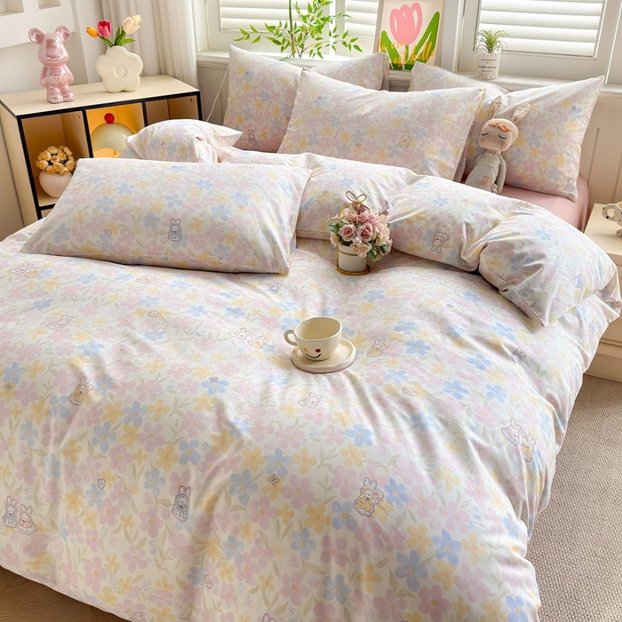 91家纺网 家纺一手货源 找家纺 黛妮雅 2026新款AB版全棉印花单被套床单枕套 送买家秀 花田兔语