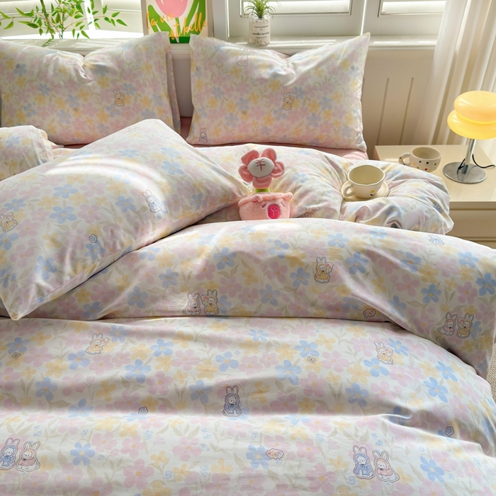 91家纺网 家纺一手货源 找家纺 黛妮雅 2026新款AB版全棉印花单被套床单枕套 送买家秀 花田兔语