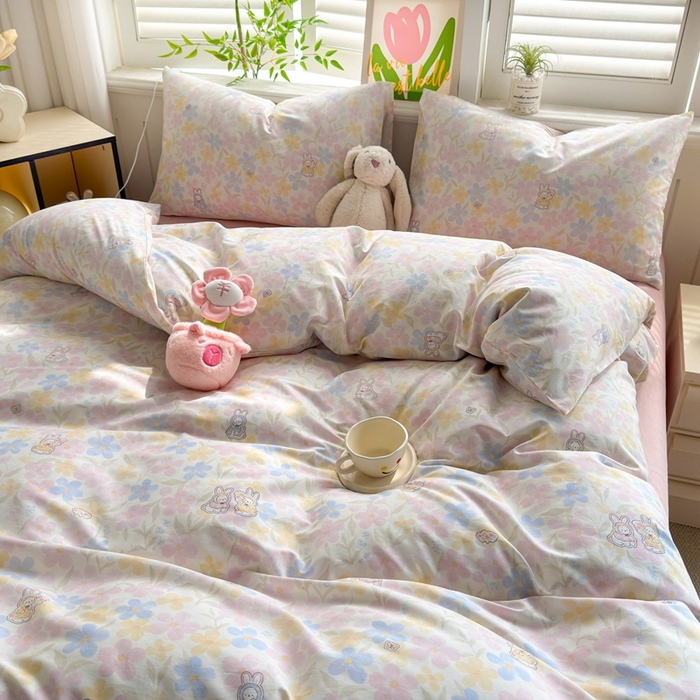 91家纺网 家纺一手货源 找家纺 黛妮雅 2026新款AB版全棉印花单被套床单枕套 送买家秀 花田兔语