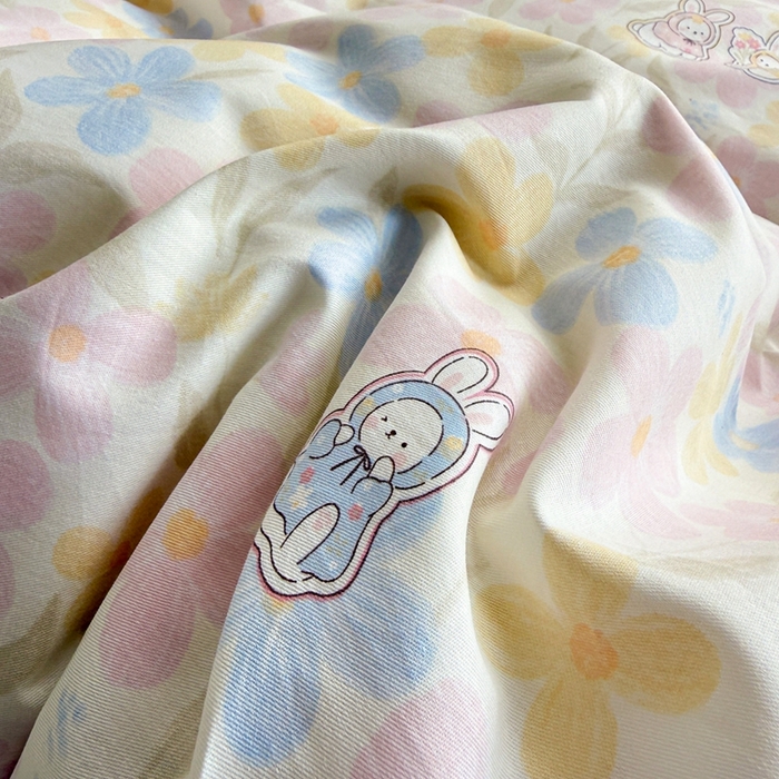 91家纺网 家纺一手货源 找家纺 黛妮雅 2026新款AB版全棉印花单被套床单枕套 送买家秀 花田兔语