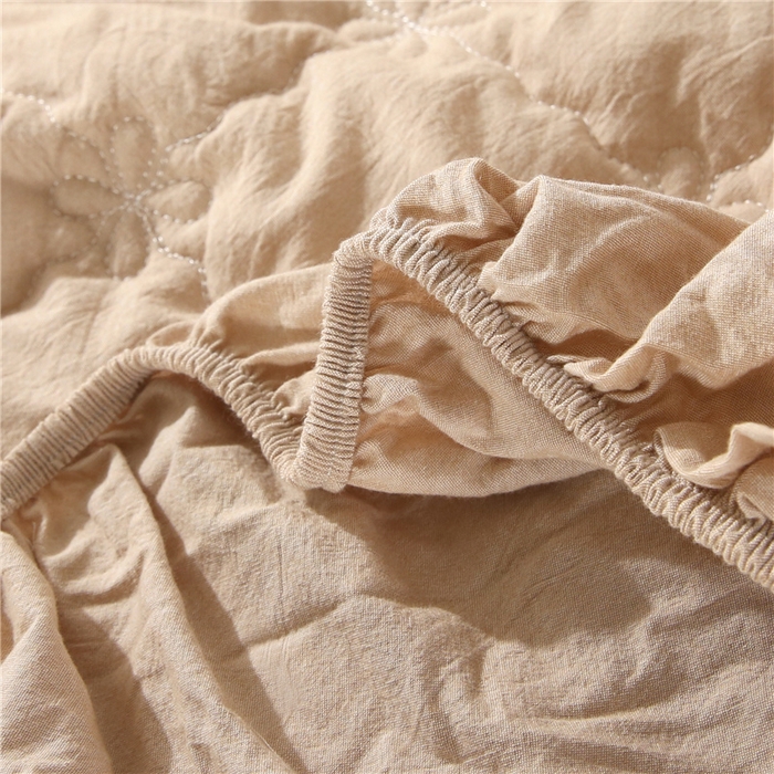 91家纺网 家纺一手货源 找家纺 乐逸家纺 2026新款日式100%全棉色织水洗棉夹棉床笠 日式水洗棉夹棉床笠-浅咖
