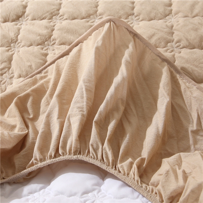 91家纺网 家纺一手货源 找家纺 乐逸家纺 2026新款日式100%全棉色织水洗棉夹棉床笠 日式水洗棉夹棉床笠-浅咖