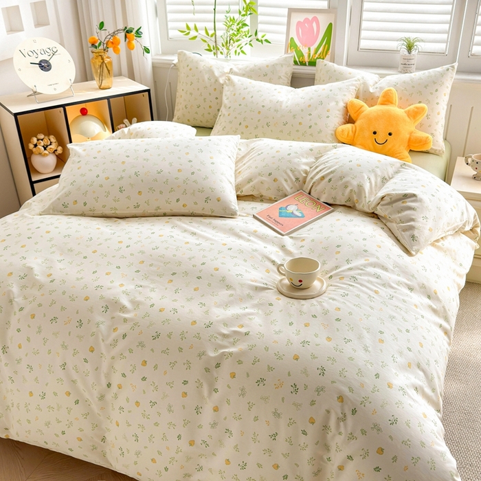 91家纺网 家纺一手货源 找家纺 黛妮雅 2026新款AB版全棉印花单被套床单枕套 送买家秀 甜梅叶语