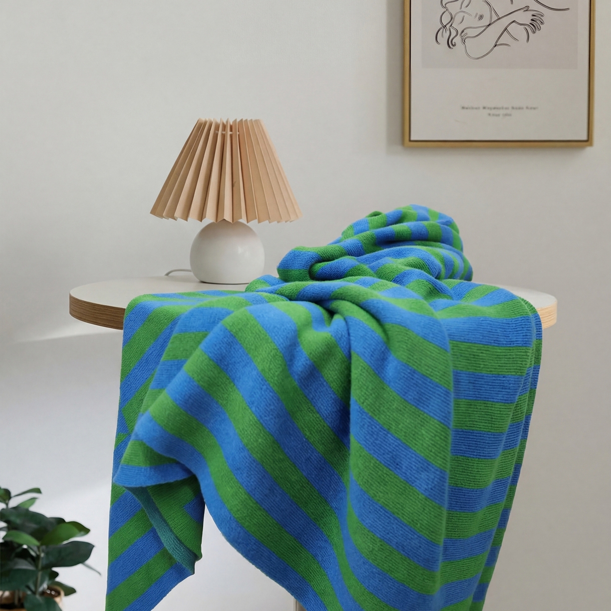 91家纺网 家纺一手货源 找家纺 暖绵绵家纺 2026新款丝光棉撞色条纹盖毯-海文（本款券后/折后零售价不得低于162元） 海文-蓝绿色