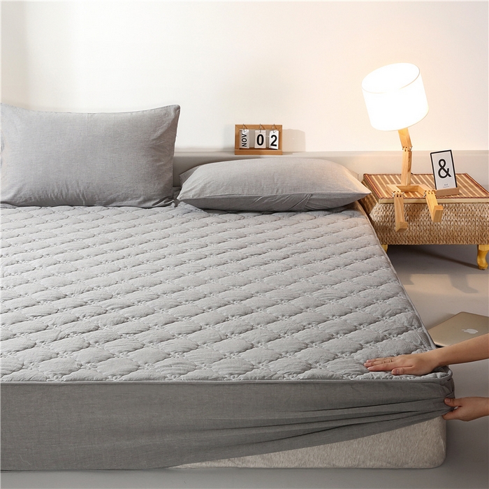 91家纺网 家纺一手货源 找家纺 乐逸家纺 2026新款日式100%全棉色织水洗棉夹棉床笠 日式水洗棉夹棉床笠-烟灰