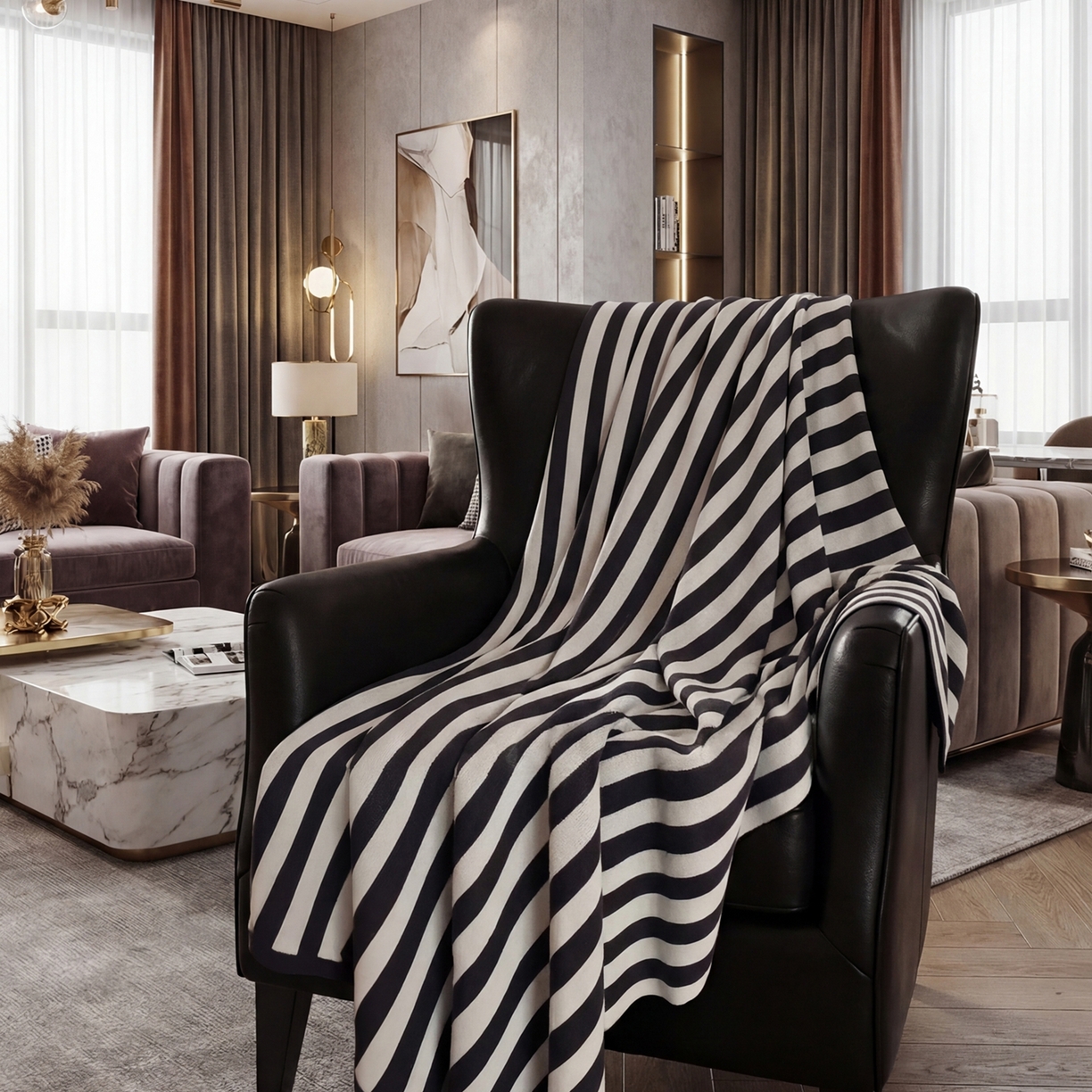 91家纺网 家纺一手货源 找家纺 暖绵绵家纺 2026新款丝光棉撞色条纹盖毯-海文（本款券后/折后零售价不得低于162元） 海文-银碳色