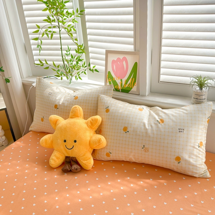 91家纺网 家纺一手货源 找家纺 黛妮雅 2026新款AB版全棉印花单被套床单枕套 送买家秀 橙意小格