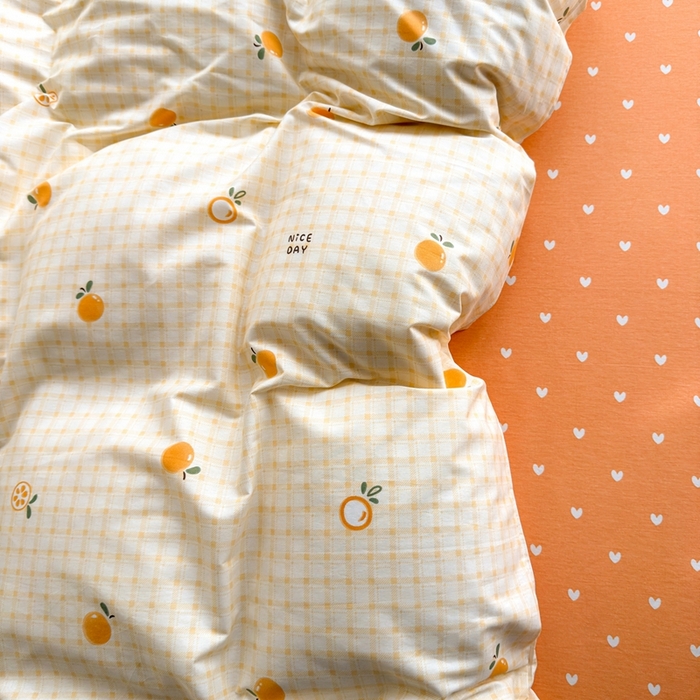 91家纺网 家纺一手货源 找家纺 黛妮雅 2026新款AB版全棉印花单被套床单枕套 送买家秀 橙意小格